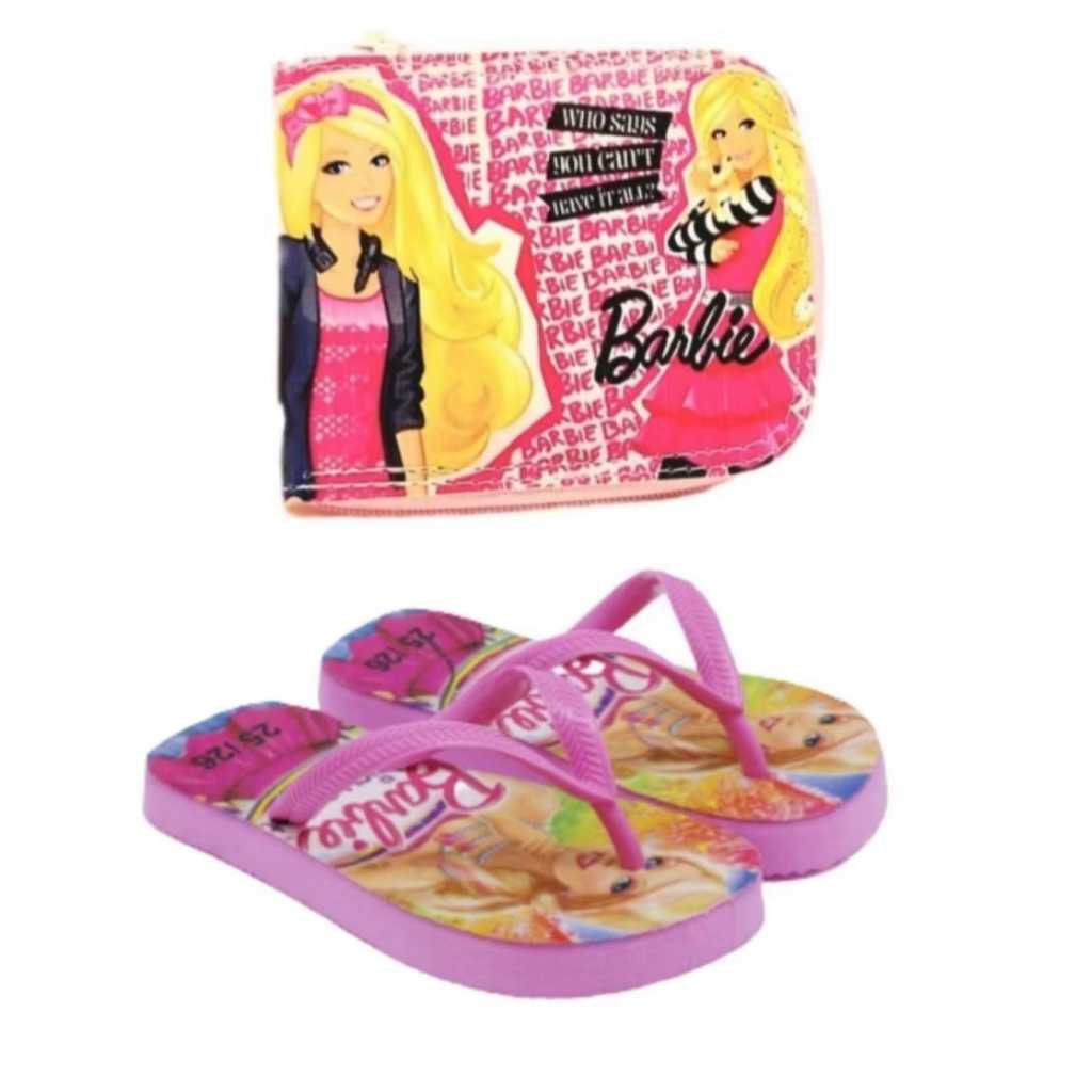 Chinelo carteira para mesada e chinelo infantil feminino da Barbie , kit 2 em 1 , sua filha merece este presente..