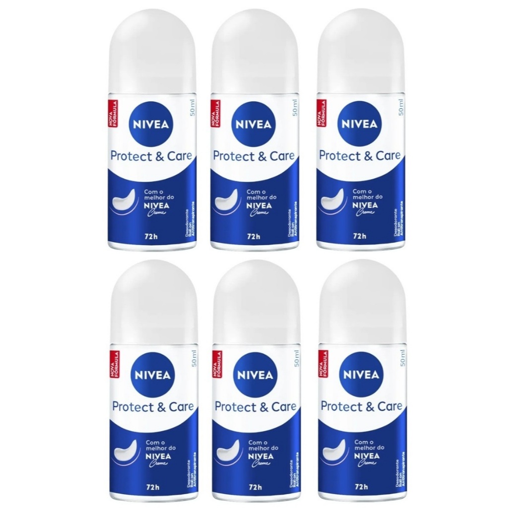Kit c/6 Desodorante Nivea Protect & Care  Roll On 50ml