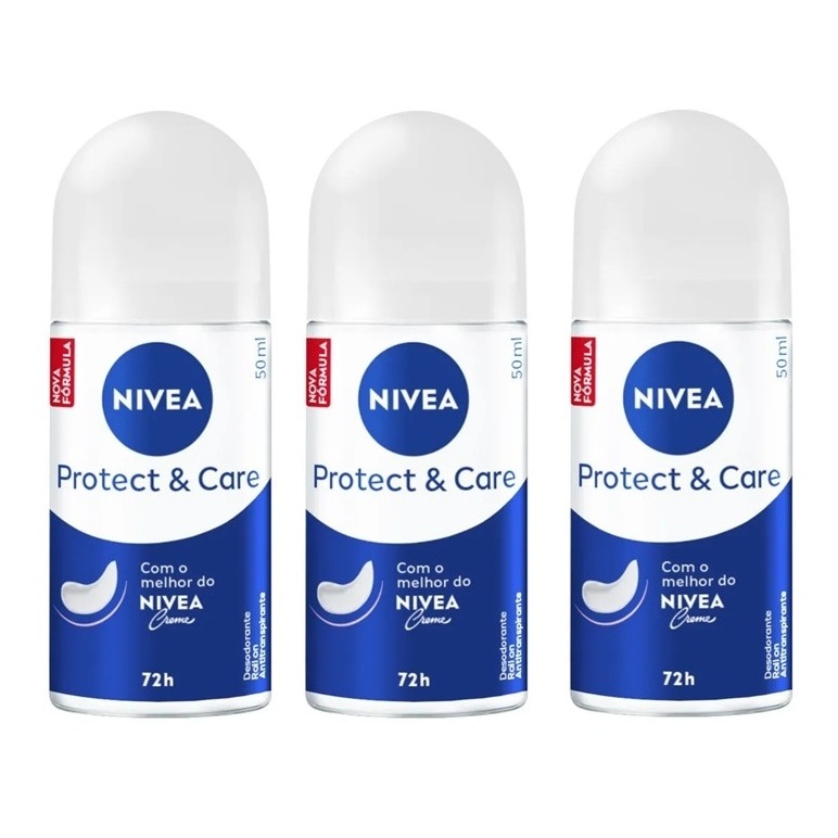 Kit c/3 Desodorante Nivea Protect & Care  Roll On 50ml