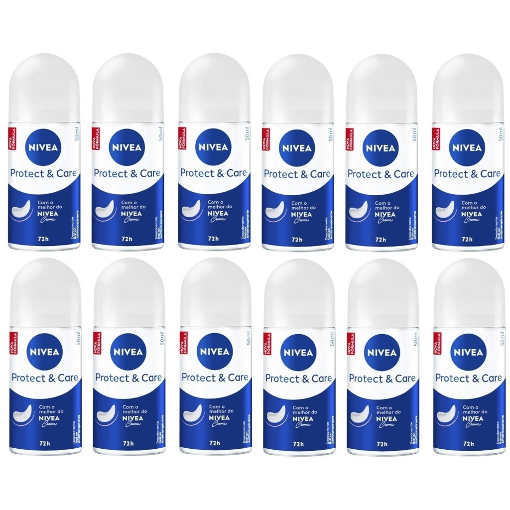 Kit c/12 Desodorante Nivea Protect & Care   Roll On 50ml