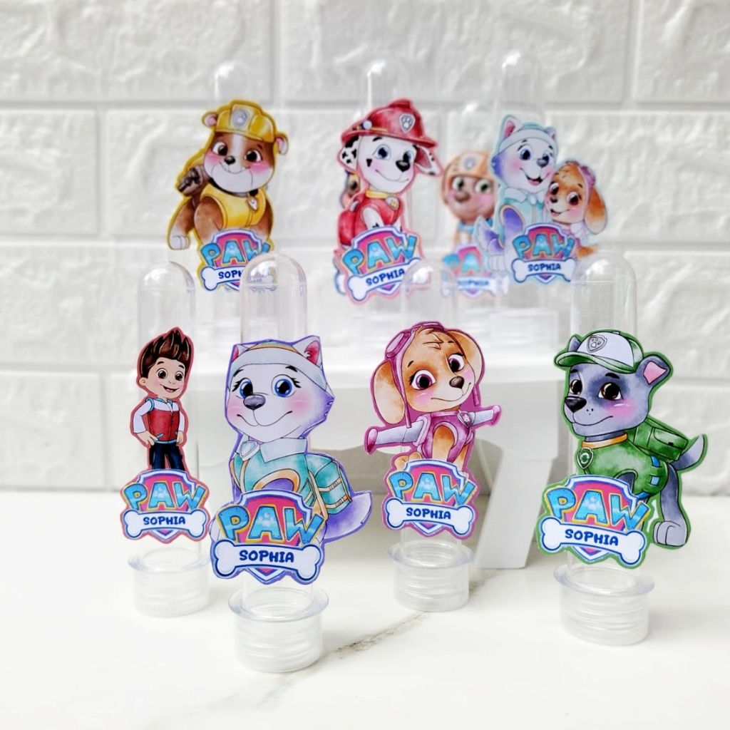 APLIQUE PERSONALIZADO  PARA TUBETES E CUPCAKE SKYE PATRULHA CANINA ROSA AQUARELA / TAGS LEMBRACINHAS PARA FESTA