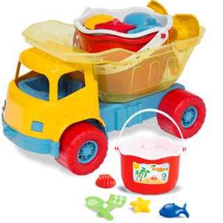 Kit Baldinho De Praia + Caminhão Caçamba Brinquedo Verão divertido 3 forminhas rastelinho e Pazinha em Oferta na Shopee