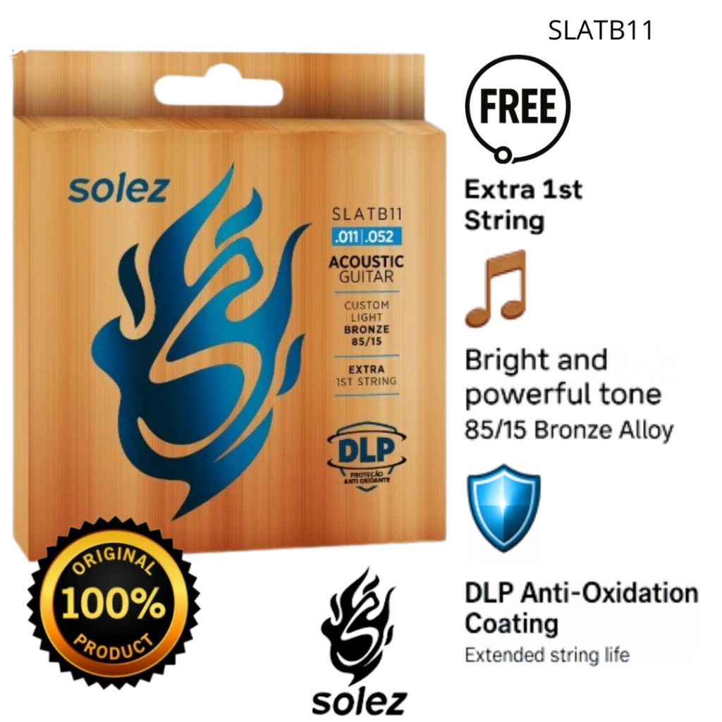 Encordoamento Solez Violão 011 DLP SLATB11 Custom Light Bronze 85/15 - 1 corda extra em Oferta na Shopee