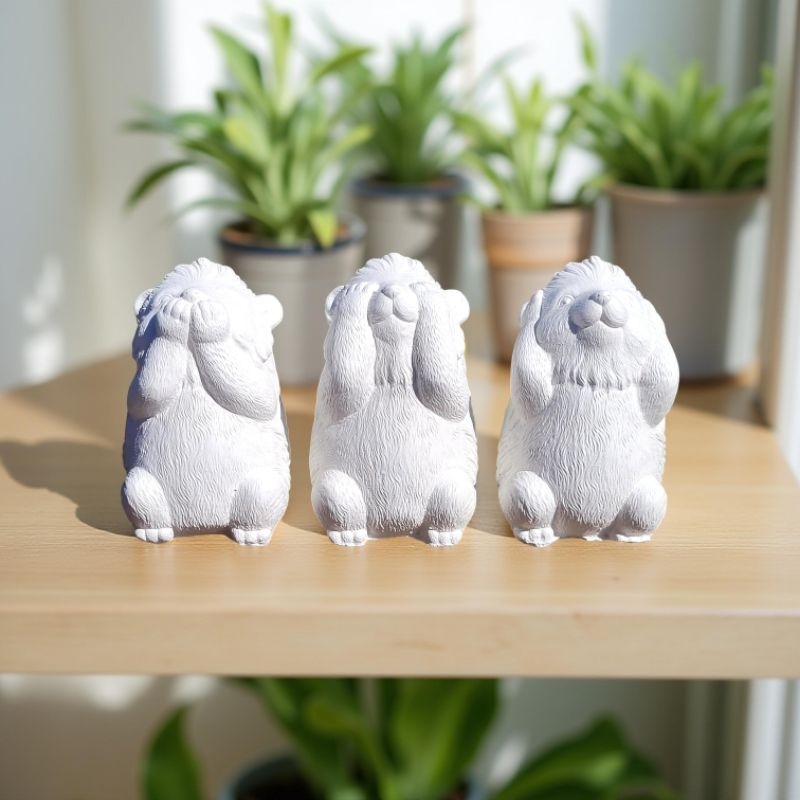 Imagem Enfeite Trio Porco Espinho 12 cm Tipo Buda Estátua Decorativa