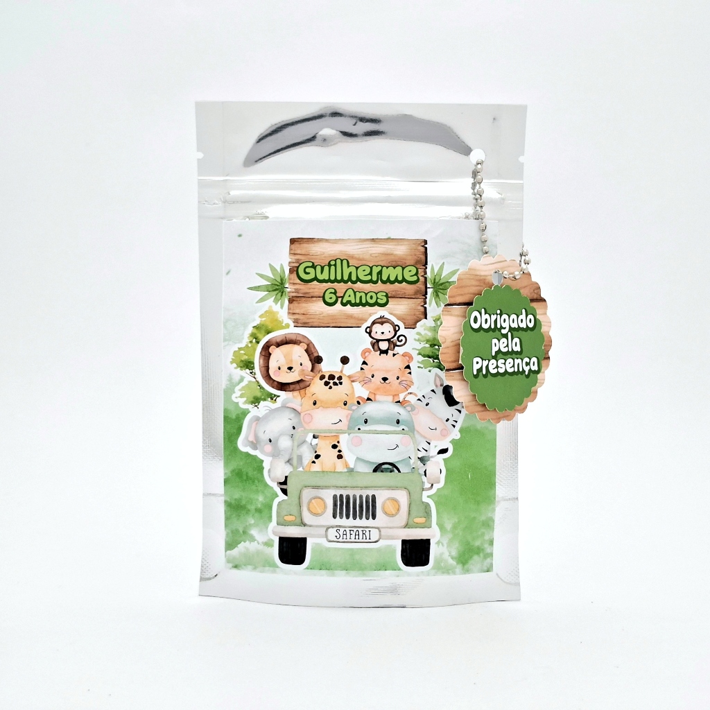 Saquinho Metalizado Personalizado Safari Baby - Lembrancinhas para Festa - Saquinho Zip Lock para Festa