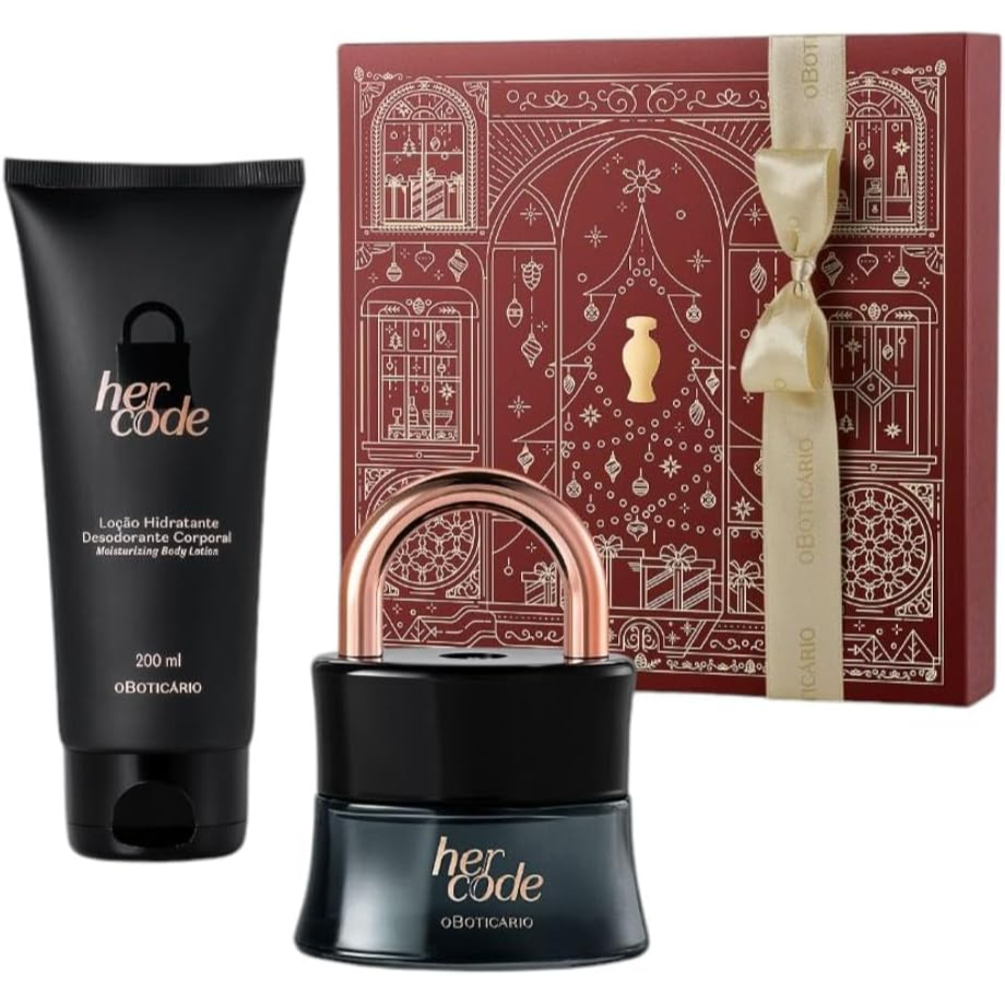 O Boticário Her Code: Kit Presente Eau de Parfum 50 ml, Hidratante 200 ml, Caixa Presenteável, Fragrância Sensual Femini