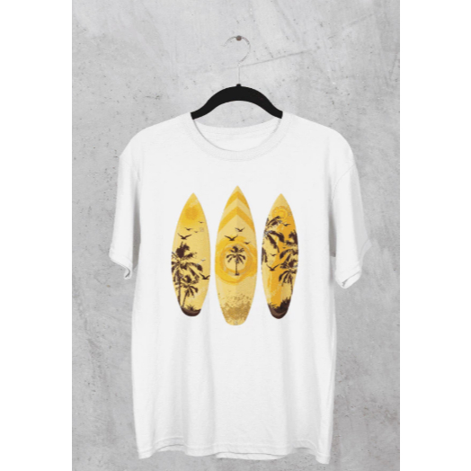 Camiseta Masculina Estampa Surf Praia Prancha Tecido Premium 100% Algodão