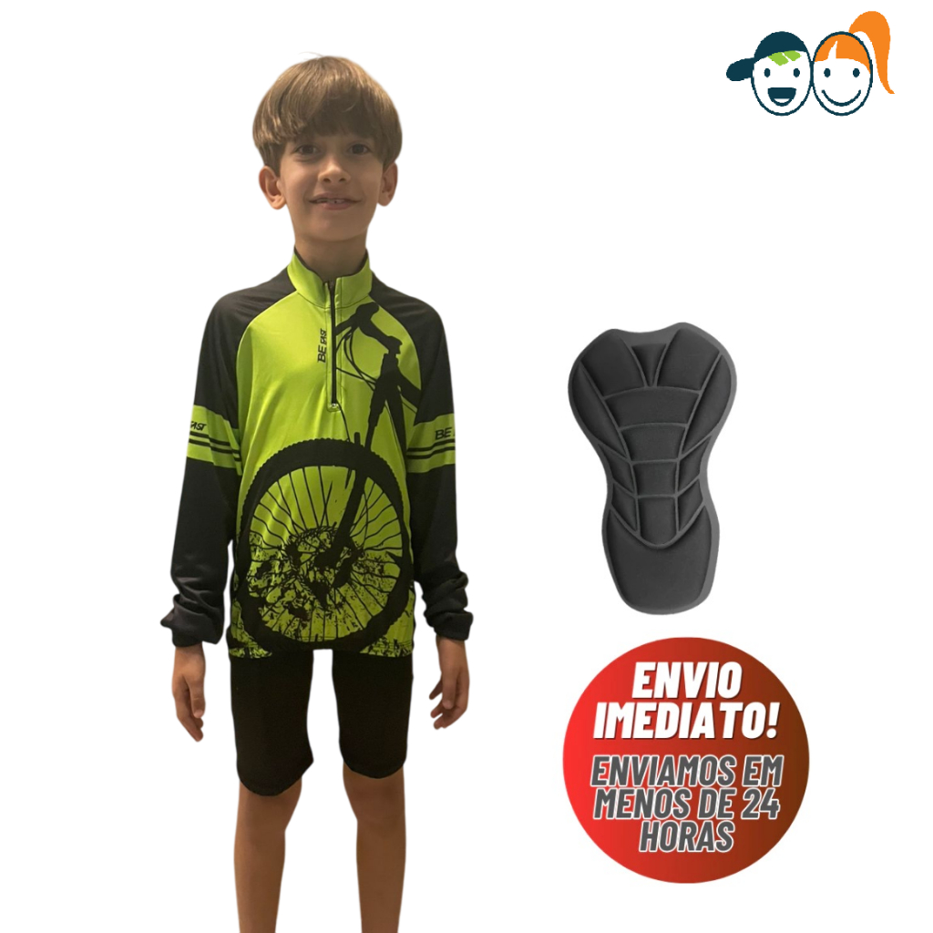 Conjunto Ciclismo Crianças KIT infantil Ciclista Roupa de bike Be Fast Kids Manga Comprida Longa