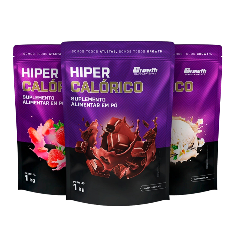Hipercalórico 1kg Growth Supplements - Chocolate - Baunilha - Morango - Produto Original
