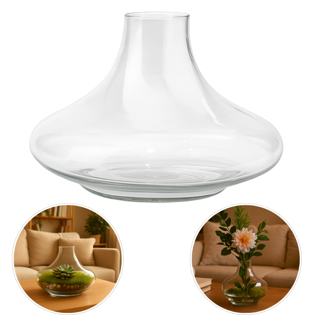 Vaso Garrafa Pote Vidro Terrário Decoração Rolha Mesa 17,5x22 - 2 L