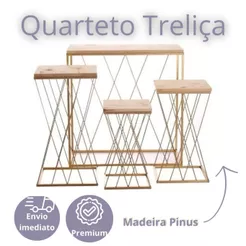 Kit 4 Mesas Teia Cruzada Quarteto Treliça Em Ferro e Madeira Premium Para Festas Aniversario