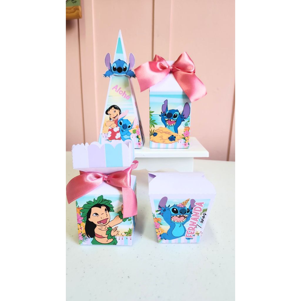 KIT FESTA ECONÔMICO LILO STITCH Caixinhas Personalizadas | Lembrancinhas | Festa | Aniversários | Caixa Milk Pirâmide