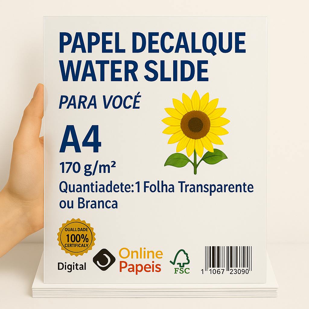 Papel Decalque Waterslide Toboágua Gomado Transparente ou Branco A4 jato de tinta 1 folha em Oferta na Shopee