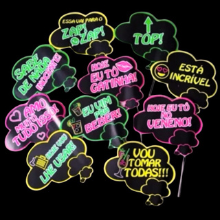 Plaquinha Neon Fotos Divertidas Festa Balada Luz Negra em Oferta na Shopee