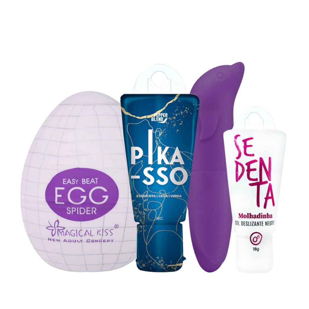 Kit com Vibrador Ponto G Aveludado Sedenta Molhadinha Pikasso Pepper Blend e Egg Modelos Variados