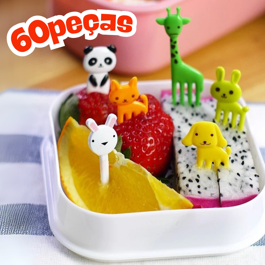 KIT C/ 60 peças Mini Garfo Para Petisco Infantil Desenho Animado Fruta Bolo Sobremesa