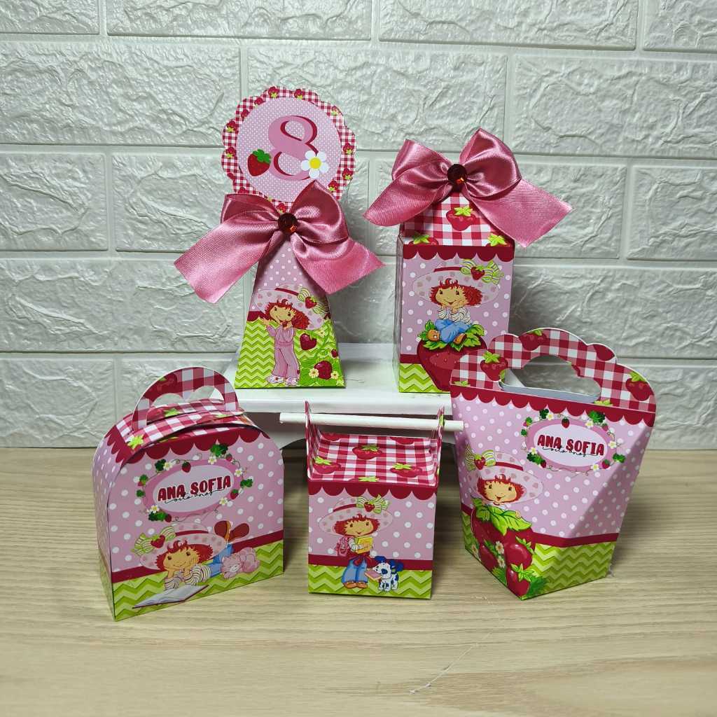 Kit Personalizados caixinhas MORANGUINHO ANOS 2000 Lembrancinha aniversário-Festa PEGUE E MONTE