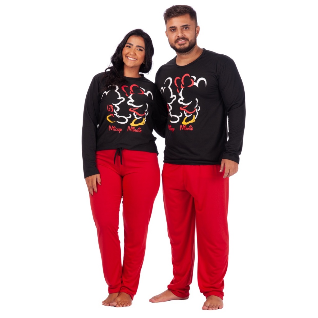 Kit 2 Pijamas Casal De Frio Feminino e Masculino Inverno Manga Longa e Calça Comprida Personagens