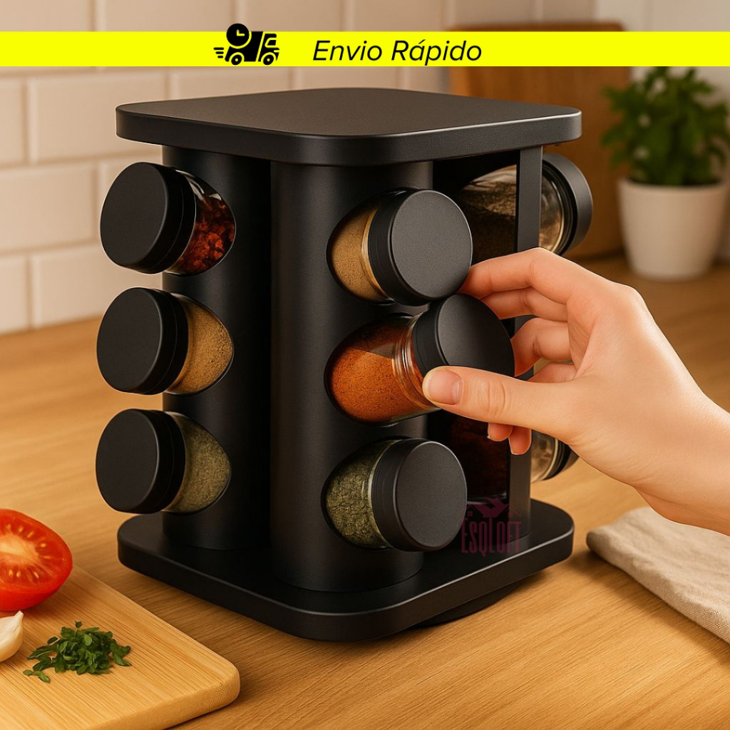 Imagem Porta Temperos Profissional Giratório 12 Potes Vidro OFERTA com Tampa Dosadora Condimentos Imediato
