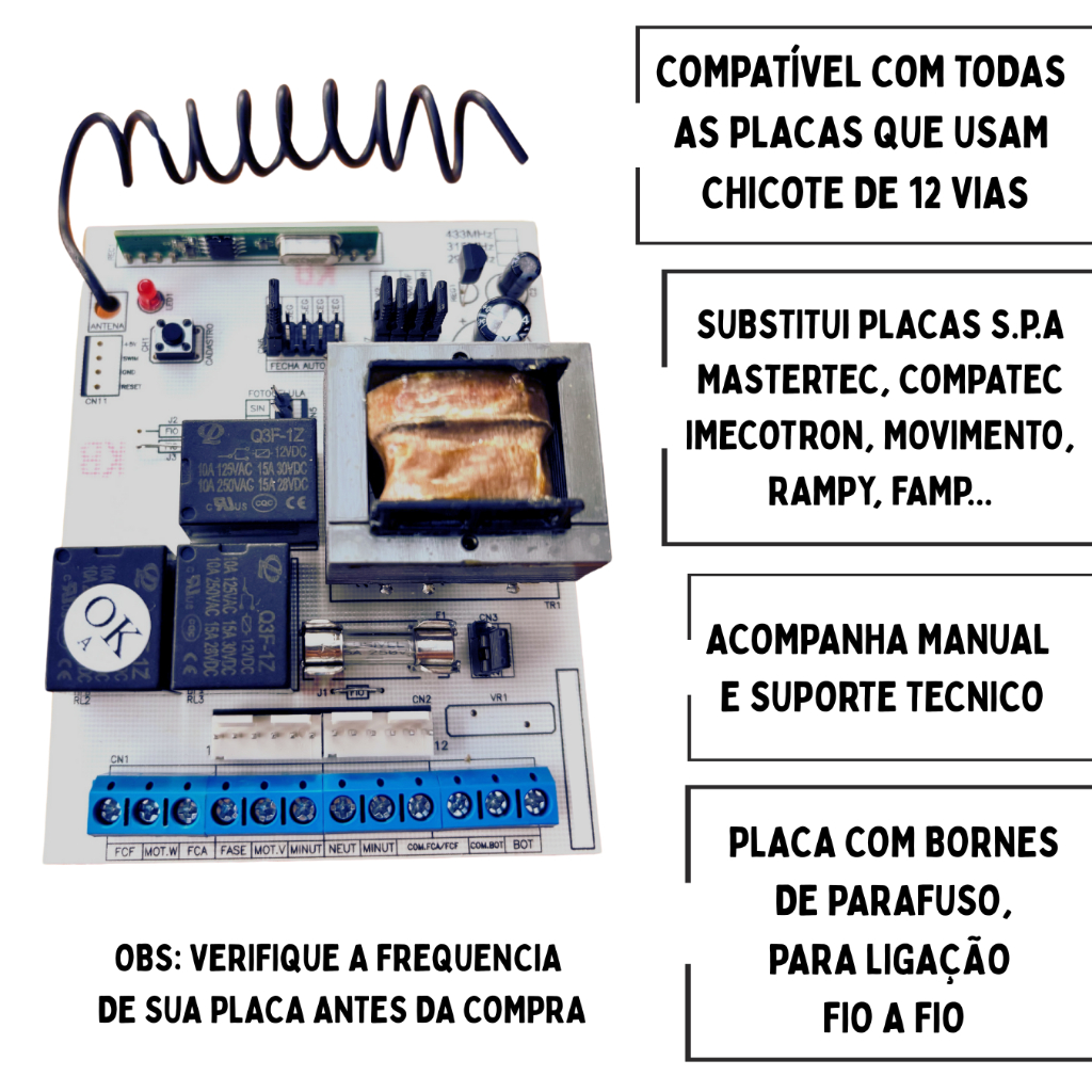 Placa Central Portão Eletrônico Mastertec Ht7 St7 299mhz Spa