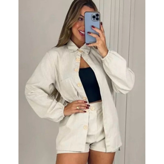 Conjunto Linho Social 2 Peças Blazer Manga Longa e Short Social em Oferta na Shopee