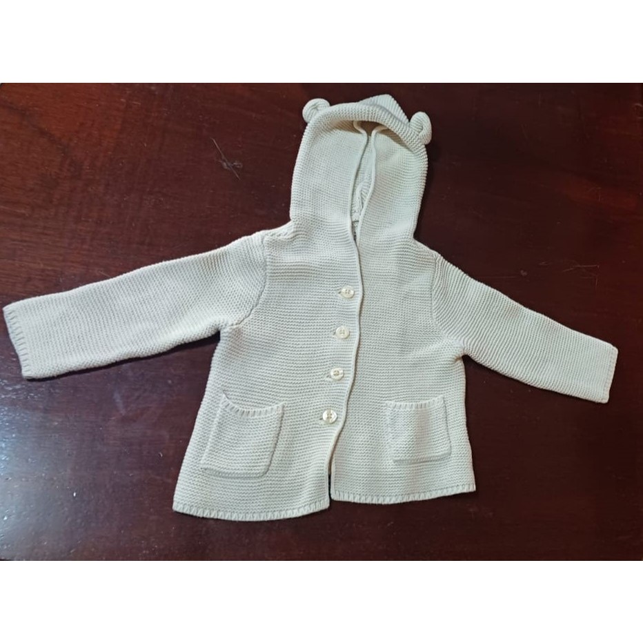 Blusa de tricot  com capuz e orelhinhas off white Baby Gap tam 18 meses