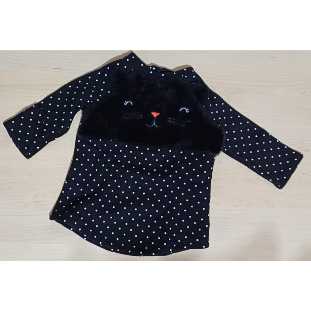 Blusa preta de poá com detalhe gatinho em pêlo Baby Gap tam 1