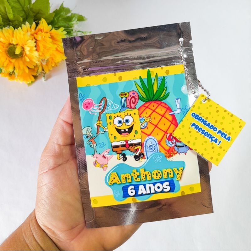 Saquinho Metalizado Personalizado Bob Esponja-Lembrancinhas para Festa Infantil-Personalizados