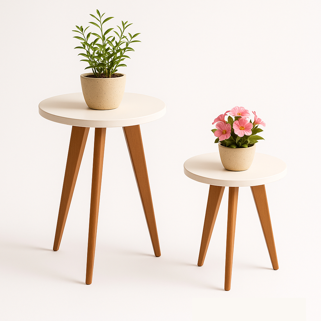 Kit com duas Mesas Laterais De Canto Redondas Com Pé MDF em Oferta na Shopee