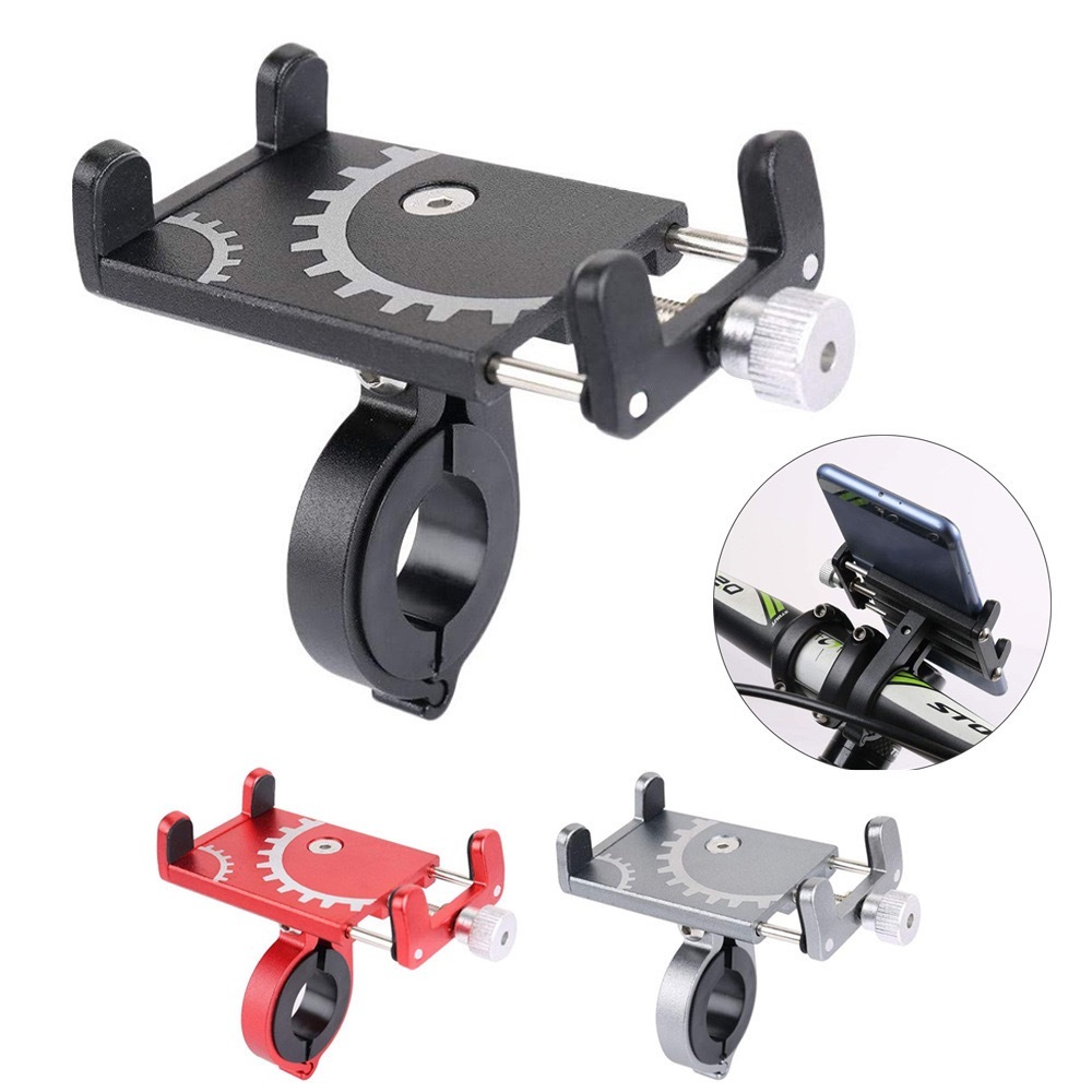 Suporte de celular para moto e bike bicicleta GPS em alumínio reforçado vermelho preto e prata resistente
