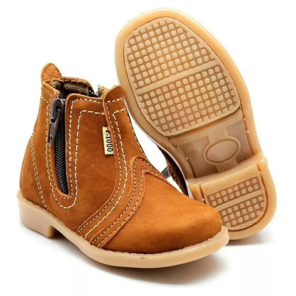 Botina Bota Infantil Masculina Zíper Couro Legitimo F1000 Couro Macio