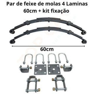 Par Feixe de Molas 4 Lâminas 60cm + Kit Fixação - Capacidade 550kg para Carretinha Reboque peças para carretinha em Oferta na Shopee