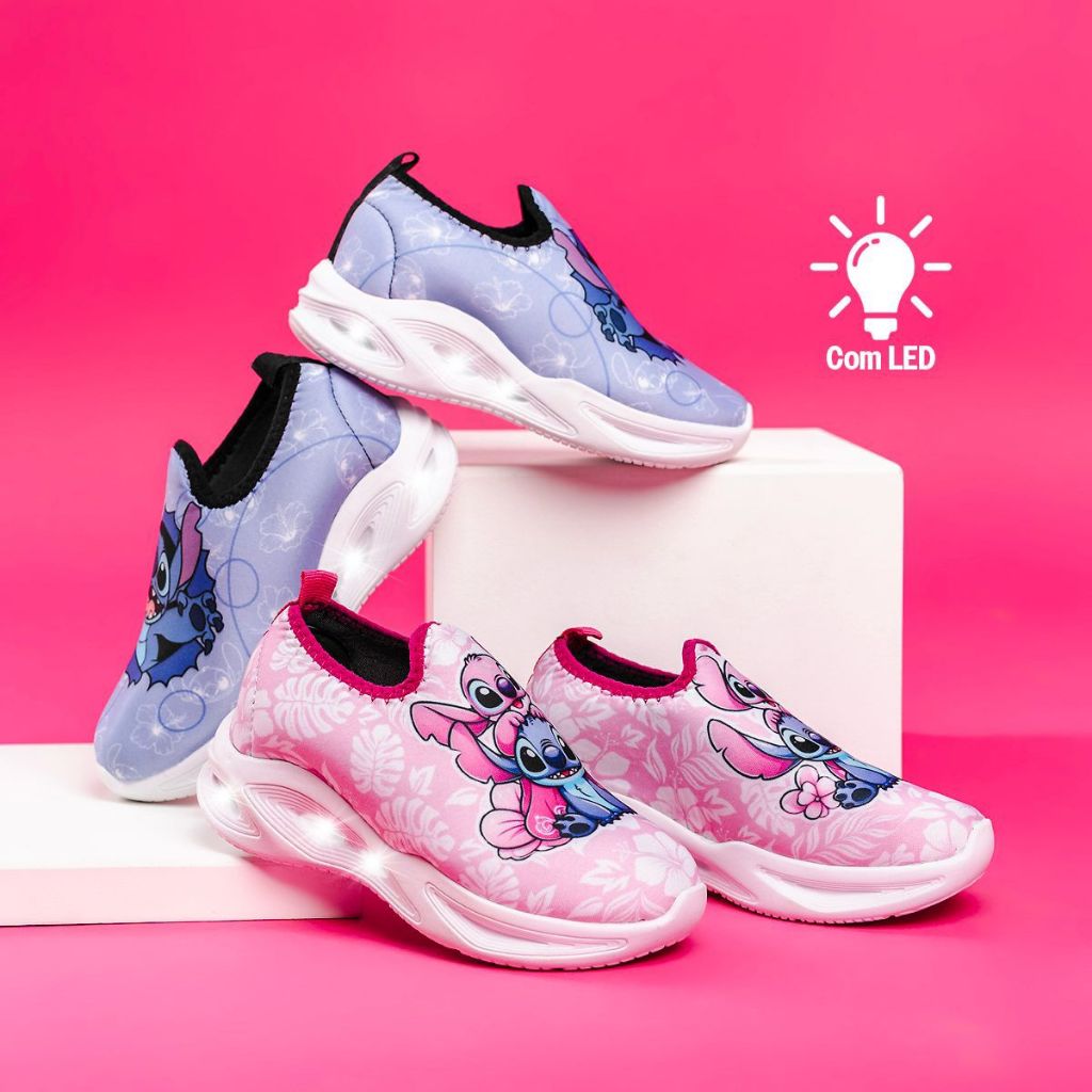 Tenis Infantil Meia Stitch Com Luzinha Led Sola Eva Pisca Pisca Infantil Calçado para meninas