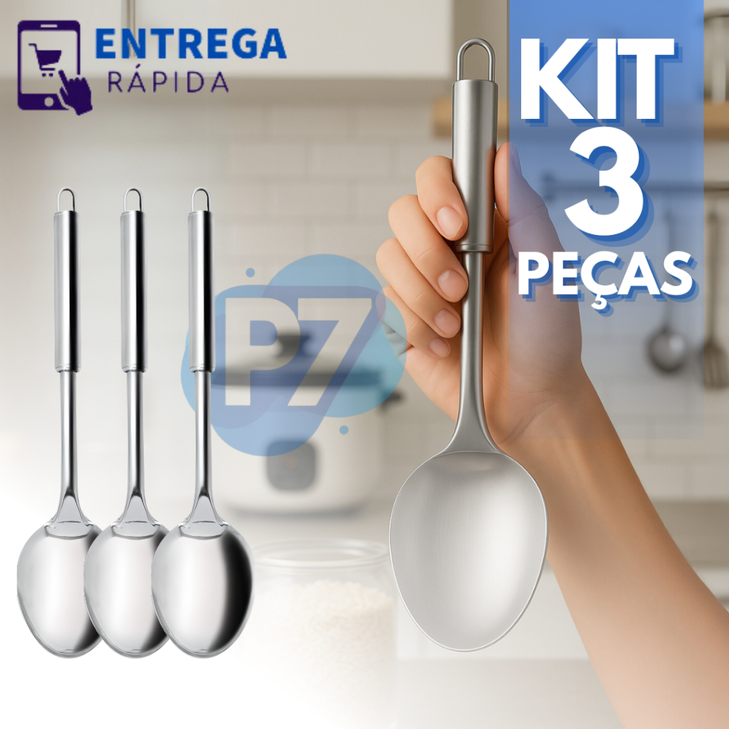 Kit 3 Colher de Arroz Inox de Servir Utensílios para Cozinha em Oferta na Shopee