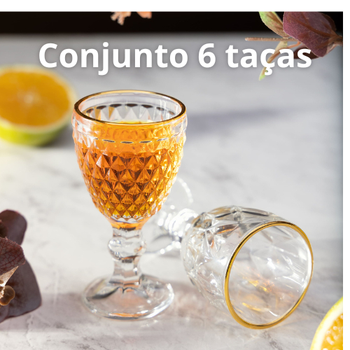 Conjunto com 6 Taças de Licor em Vidro Bico de Abacaxi com Fio de Ouro – 60ml