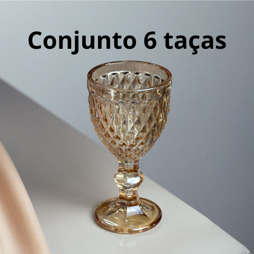 Conjunto com 6 Taças de Licor em Vidro Bico de Abacaxi Âmbar Metalizado – 50ml