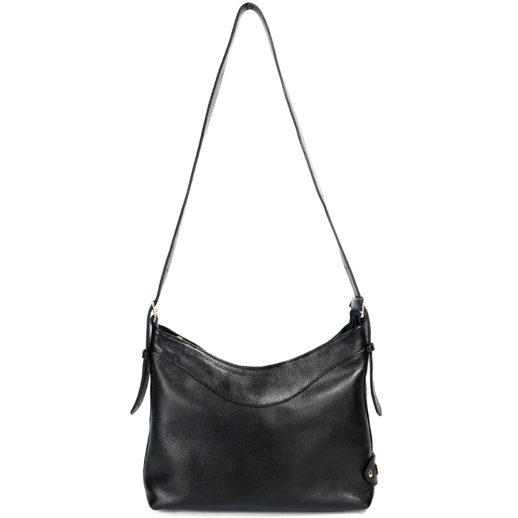 Bolsa Feminina em Couro Legitimo Bovino Preta Alça ombro e Transversal regulável Tamanho Médio