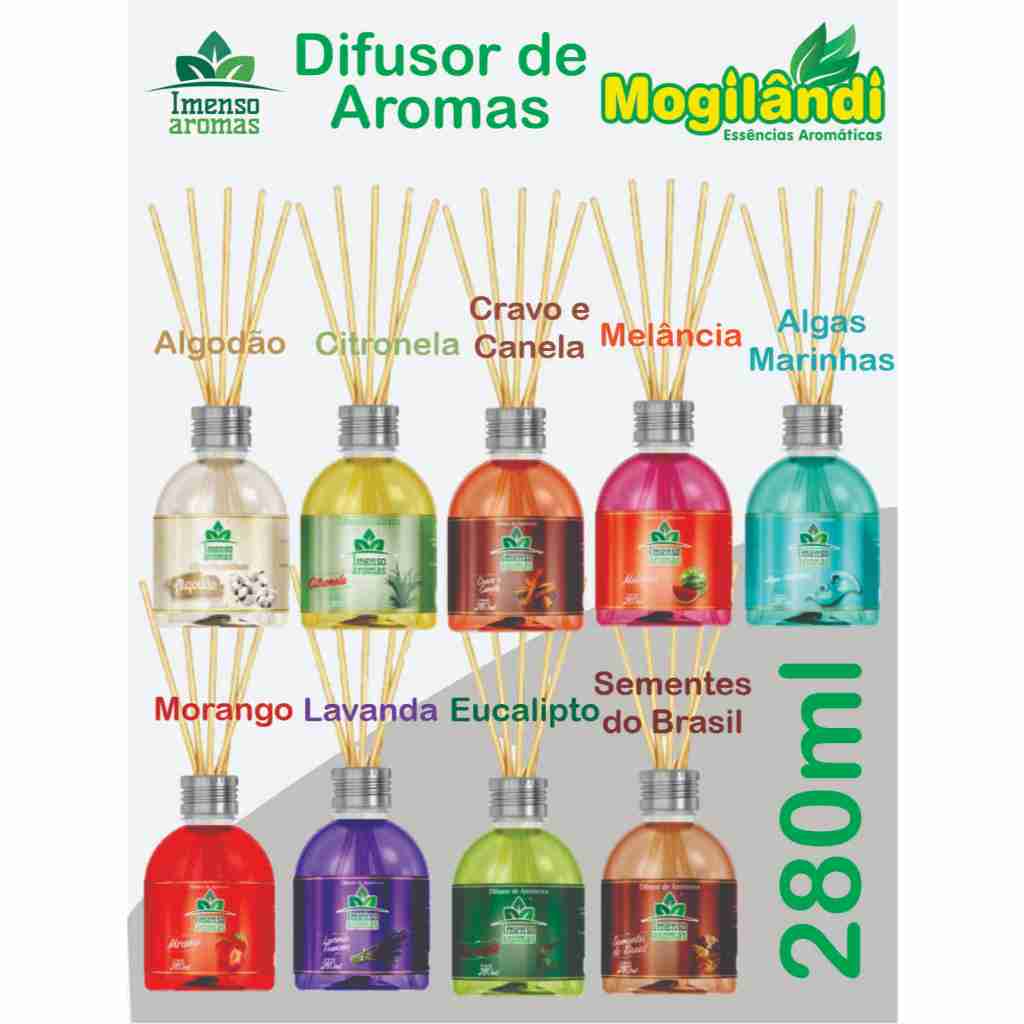 Difusor de Aromas Imenso 16 Fragrâncias Mogilandi 280ml - Escolha suas Fragrâncias