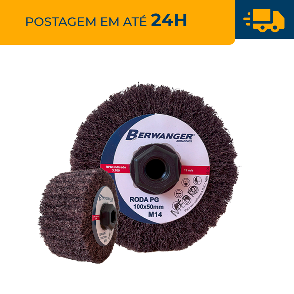 Roda Pg Manta Abrasiva Media 100x50mm Rosca M14 P/ Esmerilhadeira Berwanger