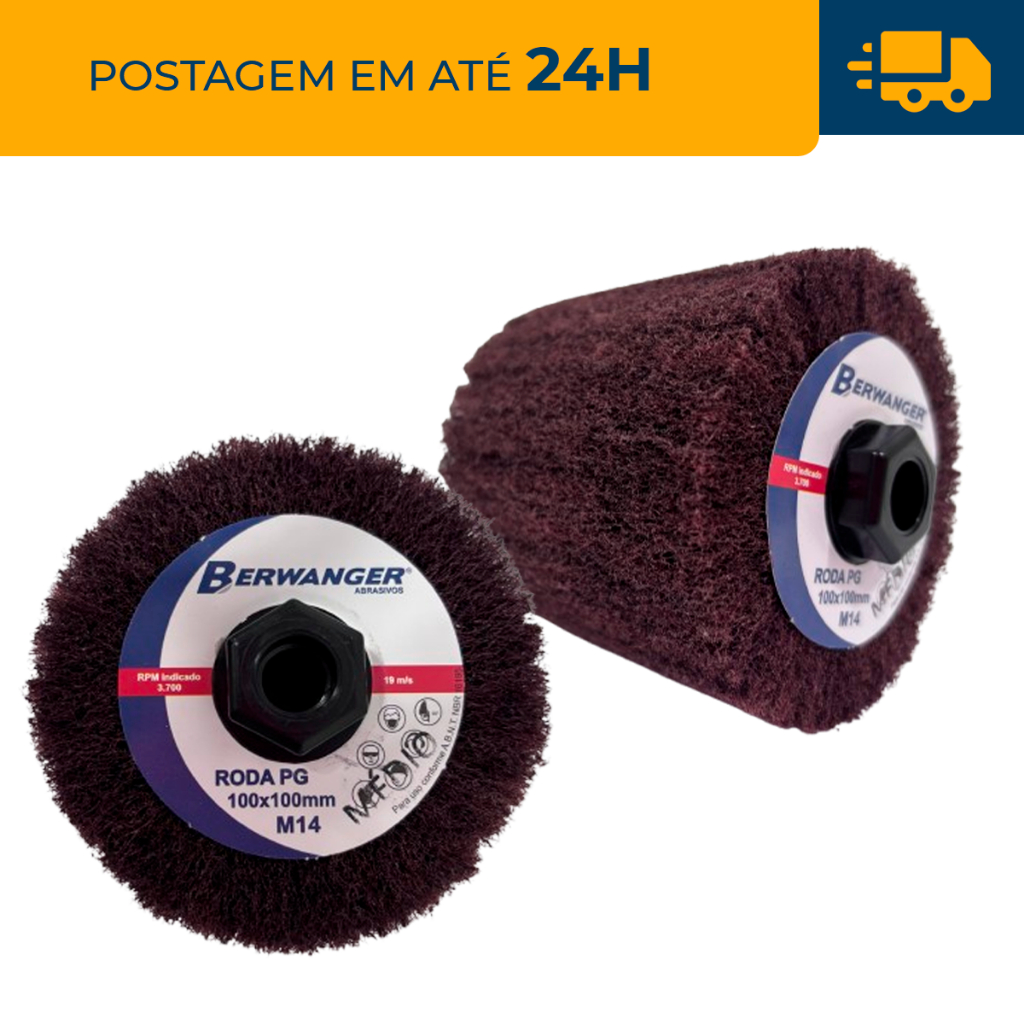 Roda Pg Manta Abrasiva Media 100x100mm Rosca M14 P/ Esmerilhadeira Berwanger