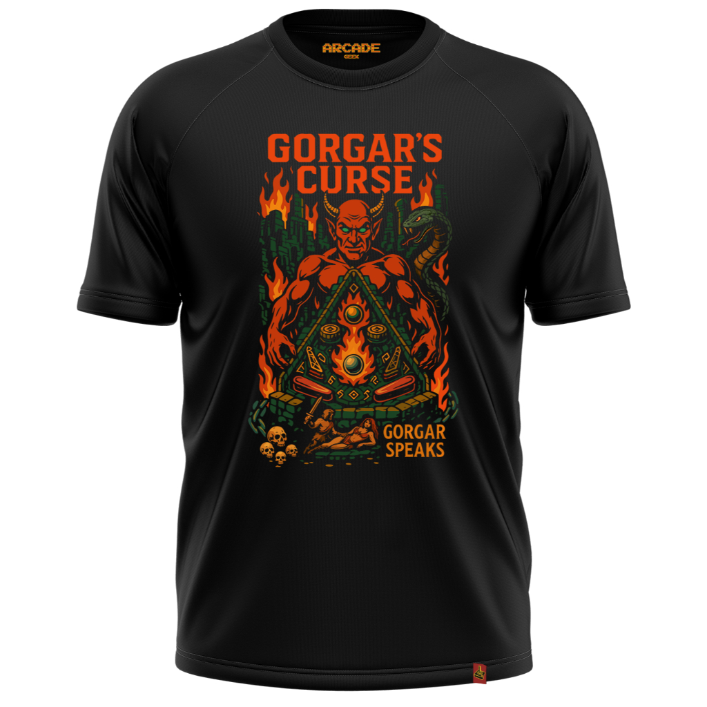 CAMISETA ARCADE GEEK GAMER PINBALL GORGAR CURSE SPEAKS FLIPERAMA NERD