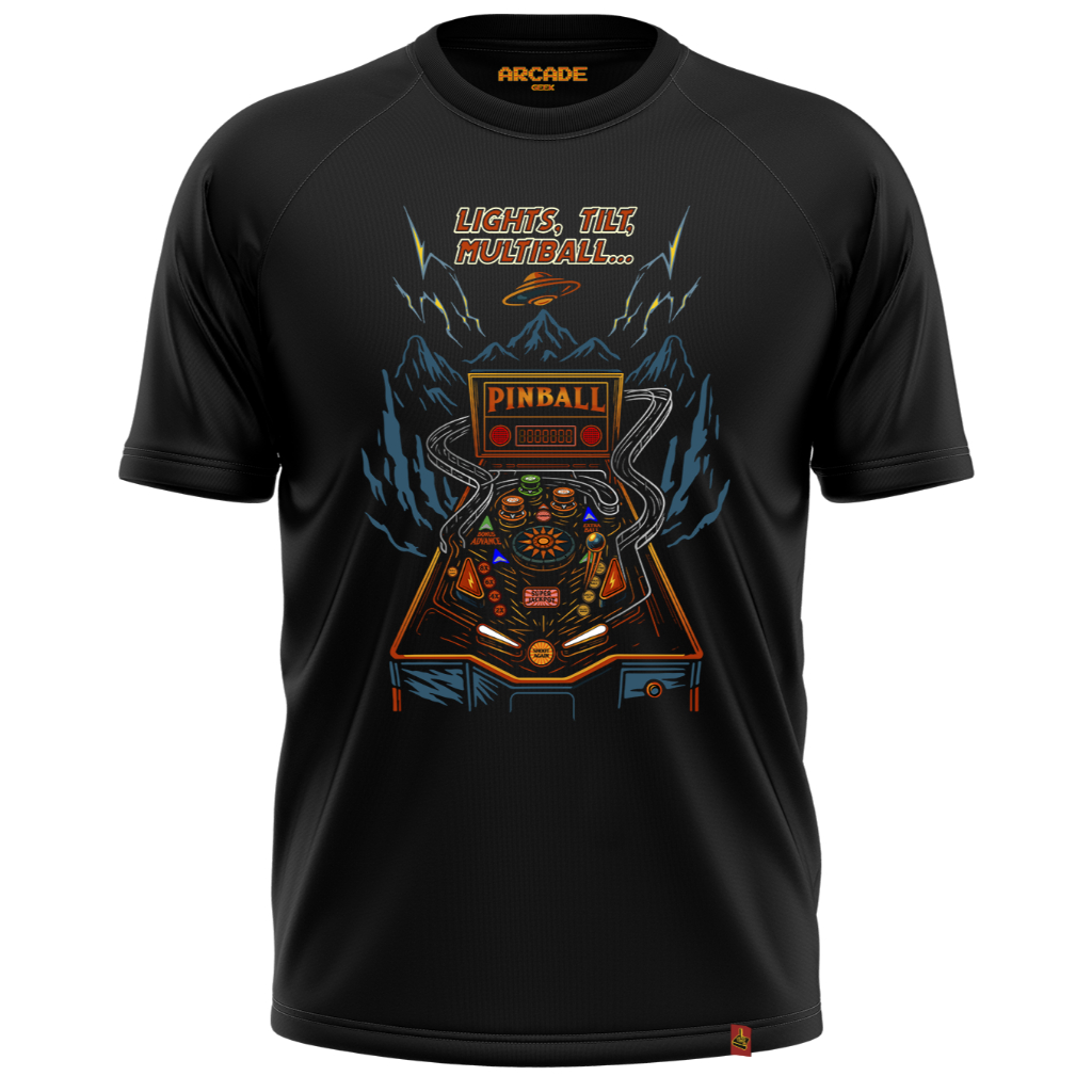 CAMISETA ARCADE GEEK GAMER PINBALL Lights Tilt Multiball Extraball Nerd