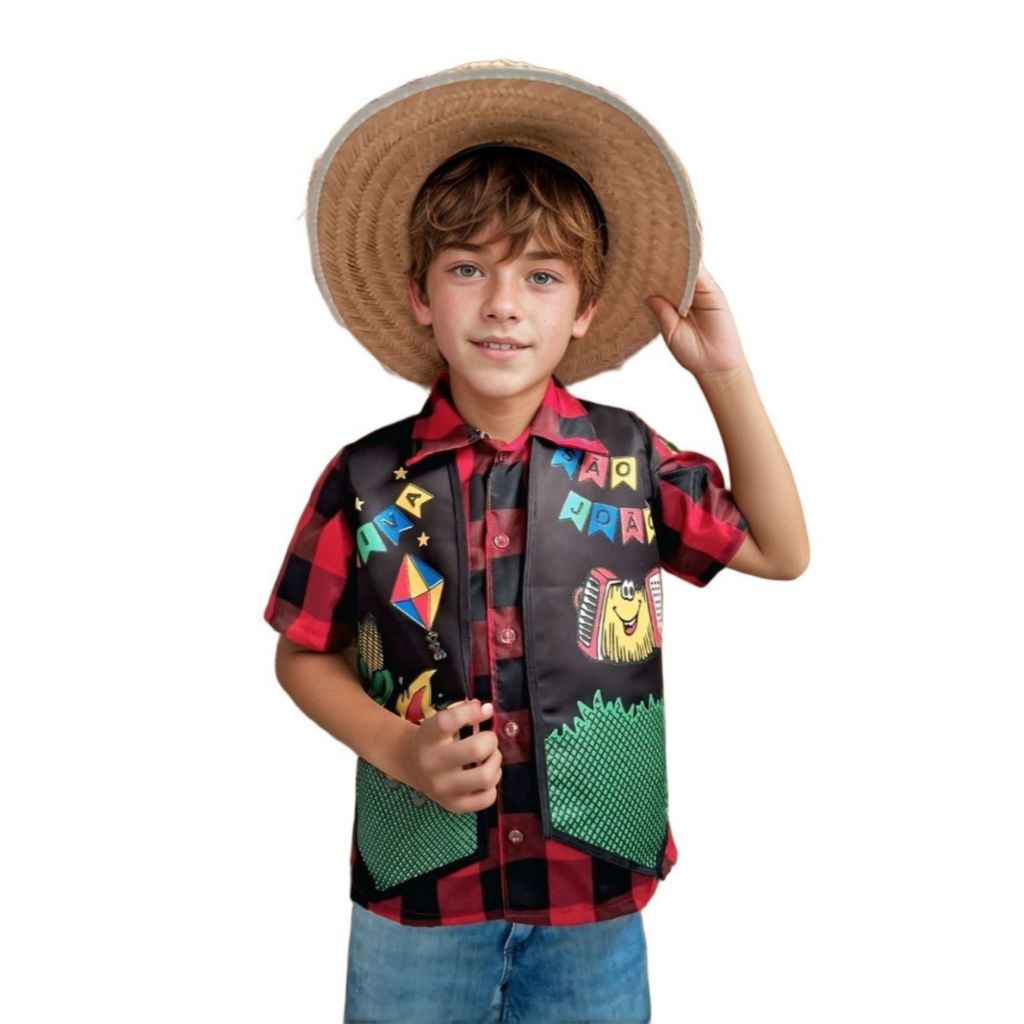 Colete Junino Camisa Xadrez Roupa Junina Menino Infantil