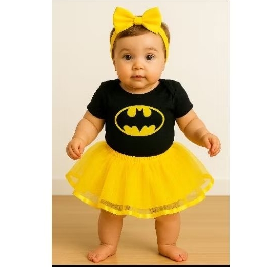 Kit body bebe temático mesversario fantasia  BATMAM MENINO /  BATMAN GIRL /  menina + saia de tule luxo decorada + laço