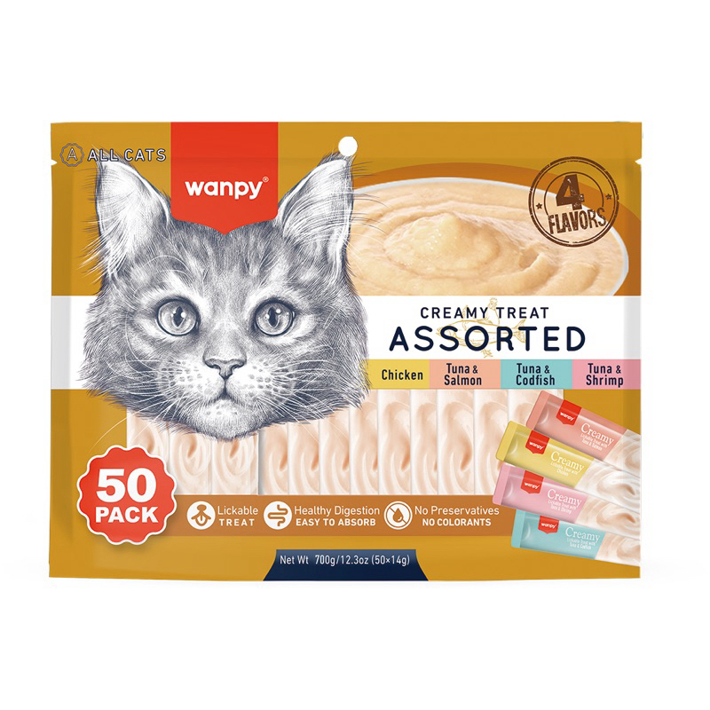 Creamy Wanpy Petisco Cremoso Para Gatos 14gx50 Tubos 700g Sabor Sortidos Truly em Oferta na Shopee