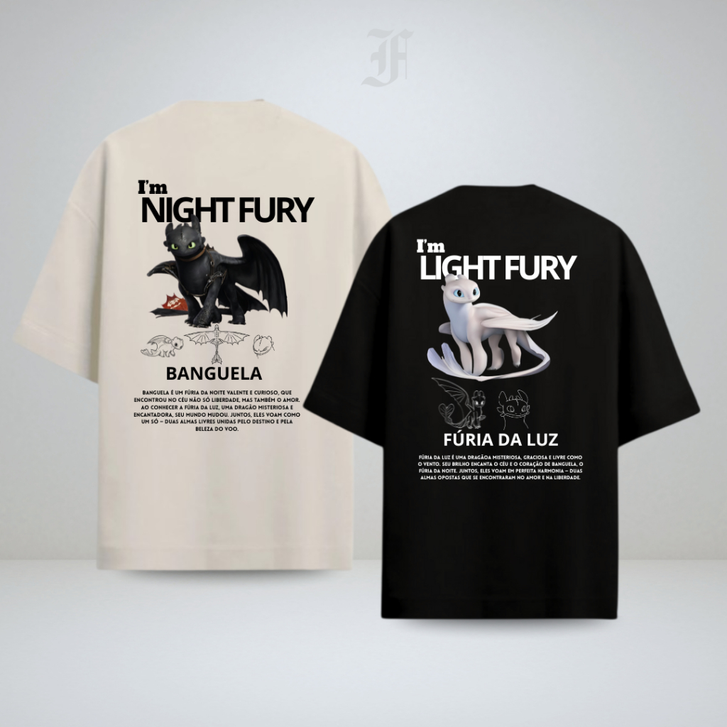 Kit Dia dos Namorados Camiseta Como Treinar o Seu Dragão ( Banguela  & Fúria da Luz )