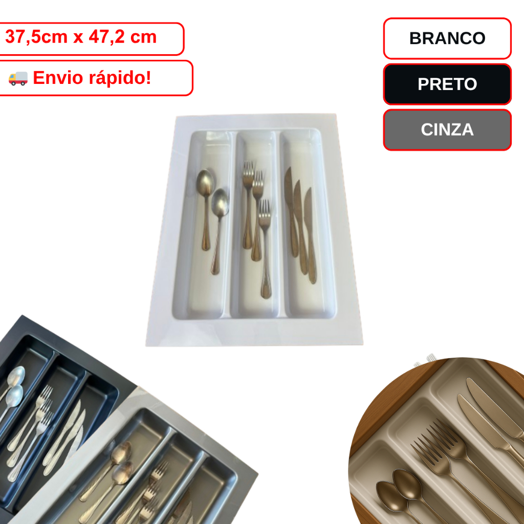 Divisor De Talher Og-47 Branco Cinza Preto 375 X 472mm Moldplast Porta Talher Organizador Cozinha