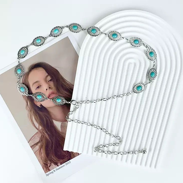 Cinto de Corrente Metal com Turquesa 2025 - Acessório Trendy e Elegante para Looks Modernos em Oferta na Shopee