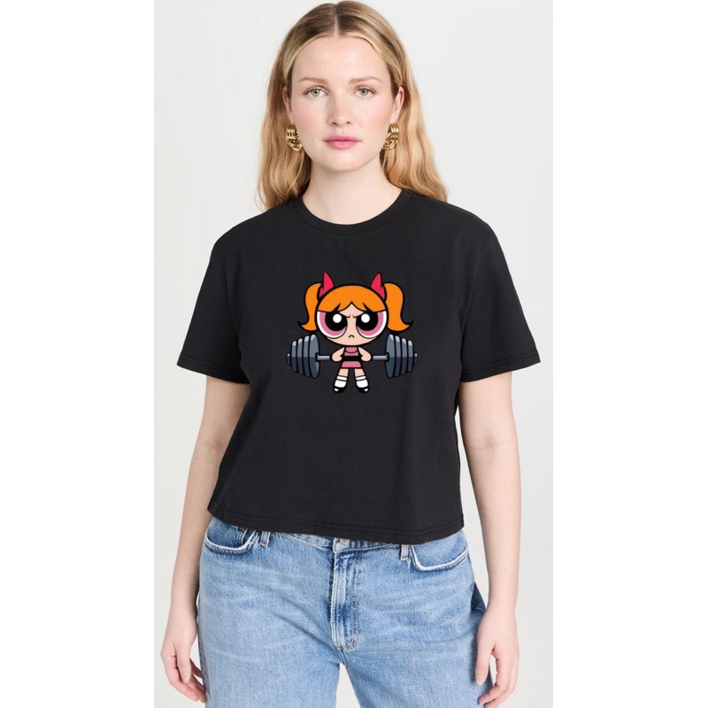 Camiseta Feminina Academia Meninas Superpoderosas | Florzinha Lindinha Docinho | Estampa Fitness Preta