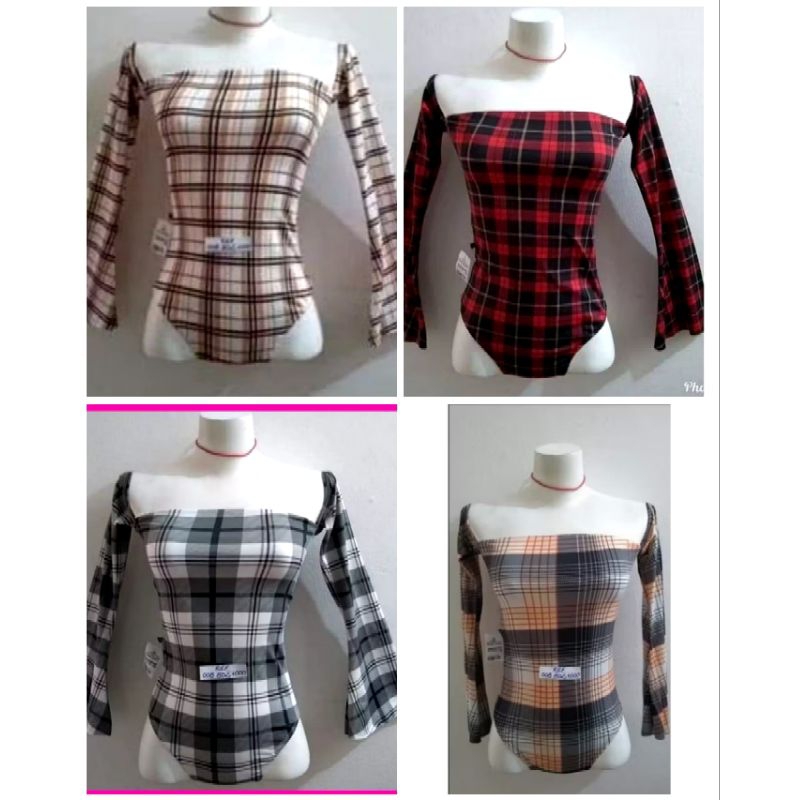 BLUSA BODY SUPLEX XADREZ MANGA LONGA FLARE.